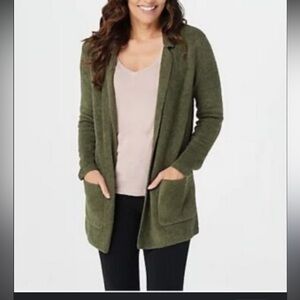 Barefoot Dreams Olive CozyChic Double Knit Notch Collar Cardigan Sweater XS